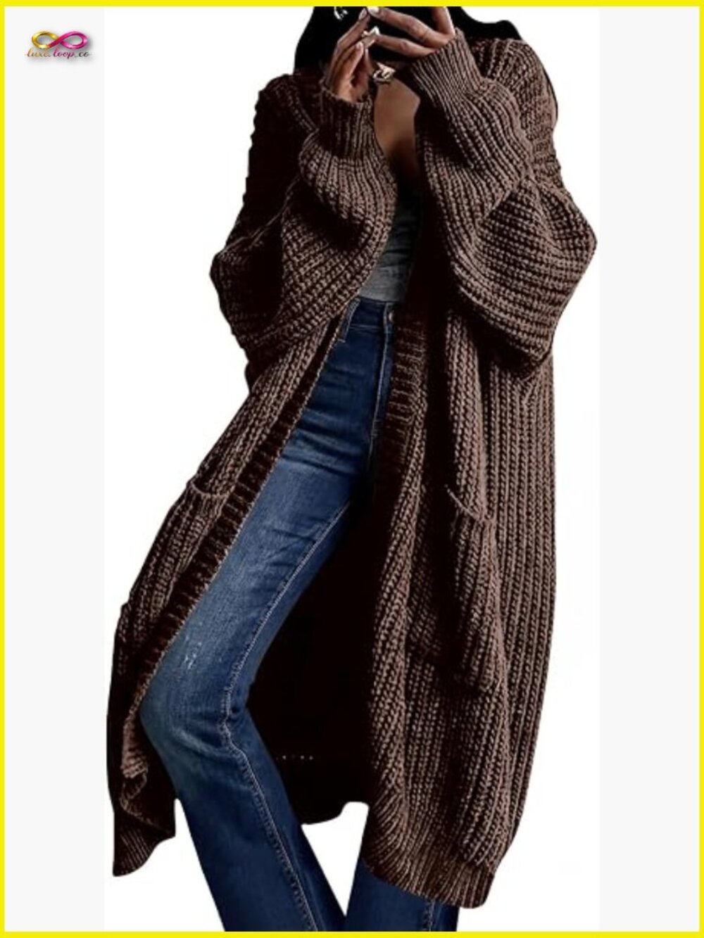 Oversized Long Cardigan Sweater Coat Open Front Knit Duster with Pockets